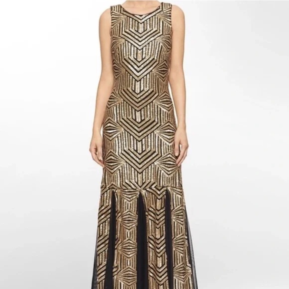Calvin Klein gold and black evening gown